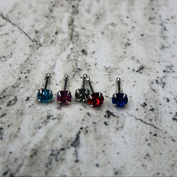 925 Sterling Silver Ball Nose Stud Set of 5 - Picture 9 of 15